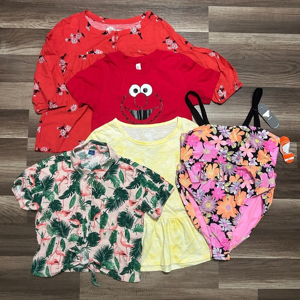 Old Navy Wonder Nation Girl Clothing Lot 10-12 M L Red Yellow Floral Elmo Summer